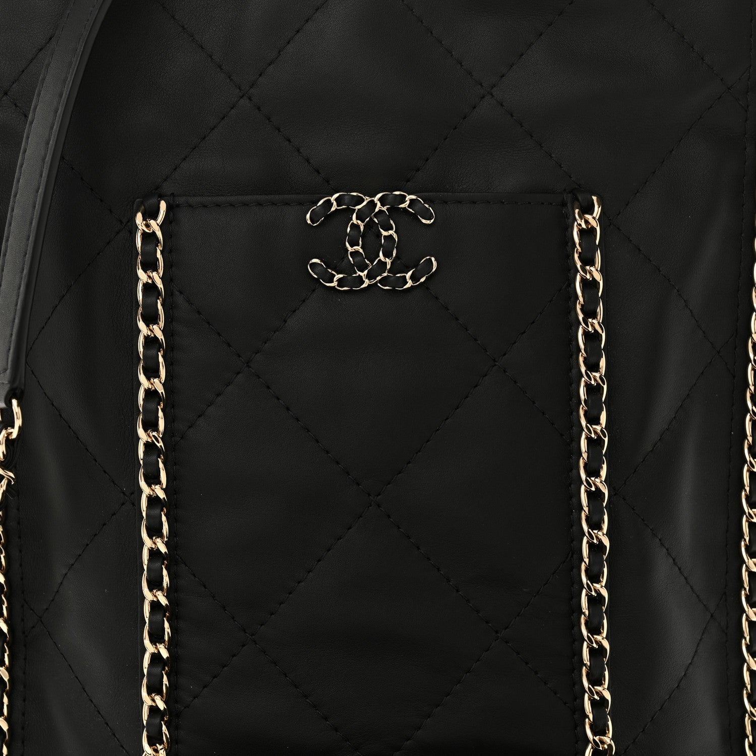Calfskin Quilted Fringe Small Shopping Bag Black