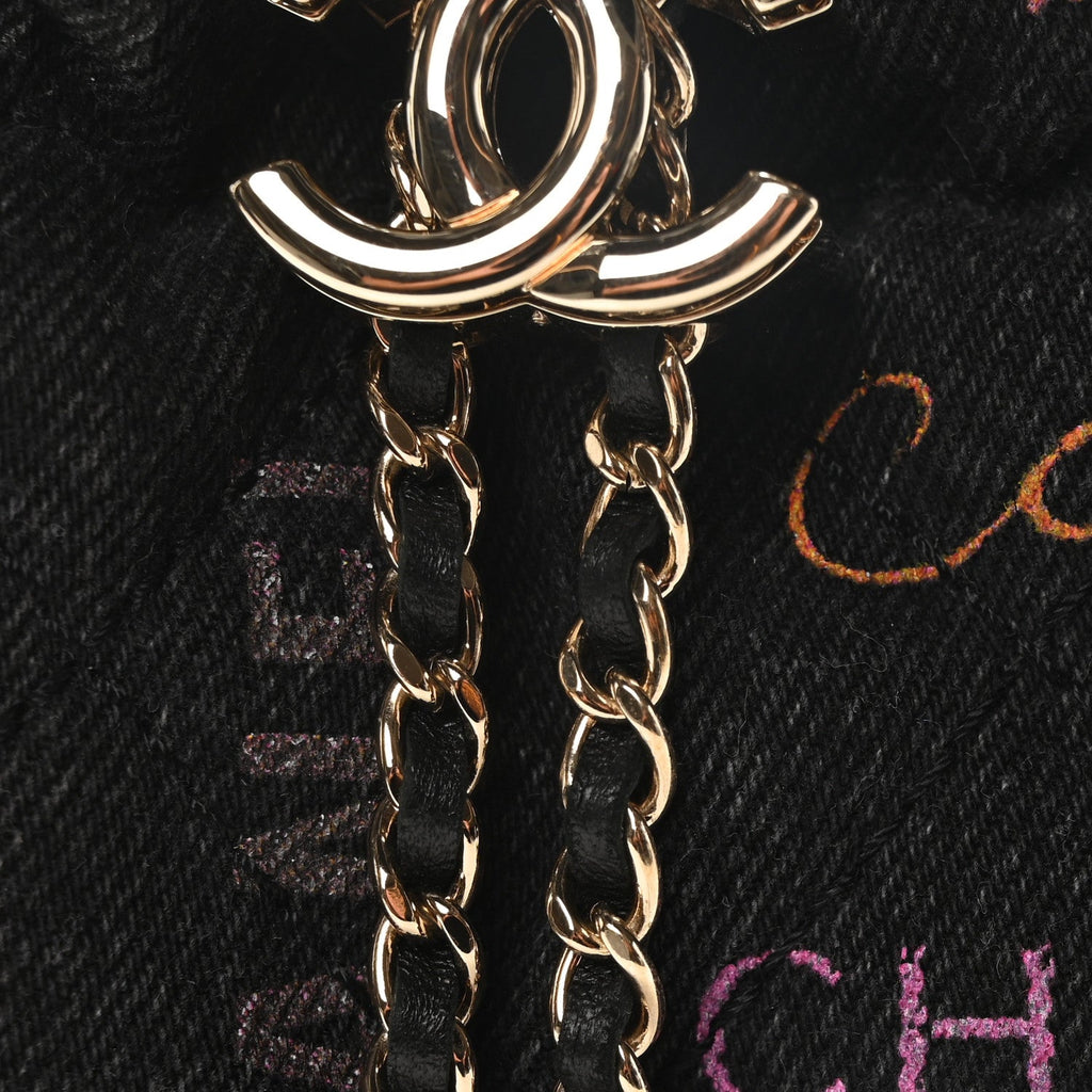 Denim Quilted Mood Small Bucket With Chain Black Multicolor