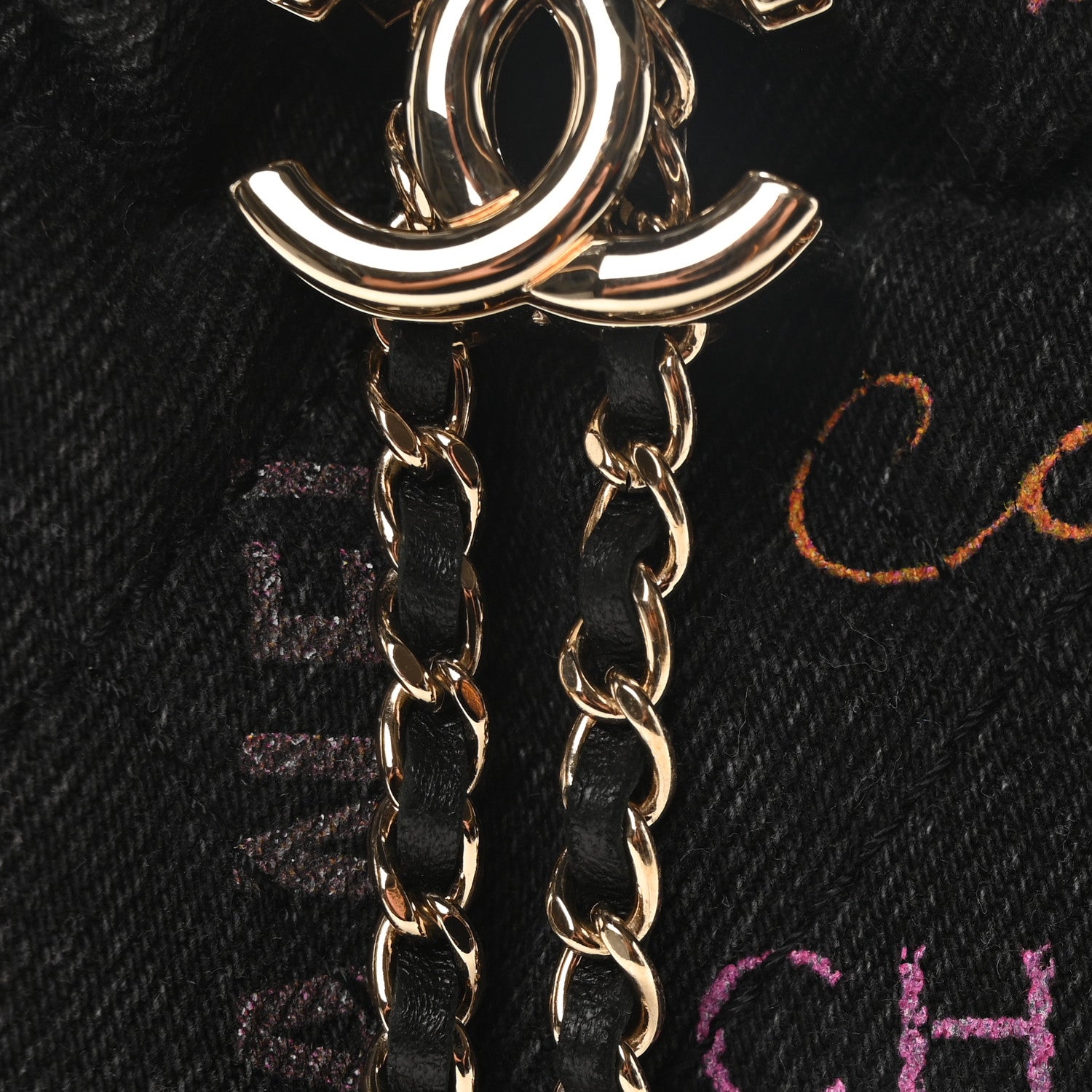 Denim Quilted Mood Small Bucket With Chain Black Multicolor