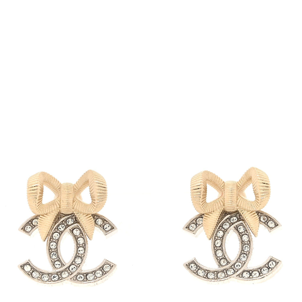 Crystal CC Bow Earrings Silver Gold