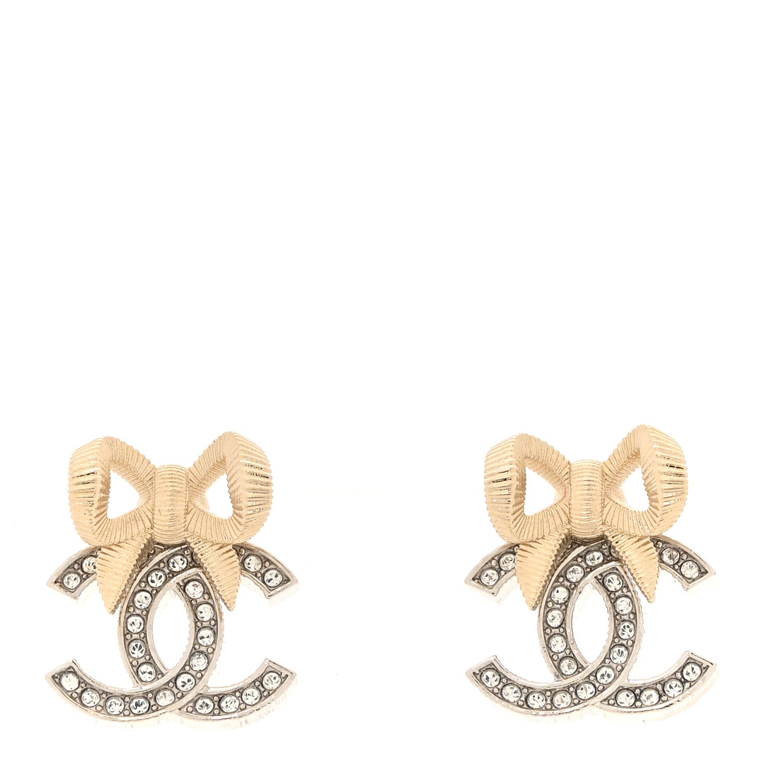 Crystal CC Bow Earrings Silver Gold