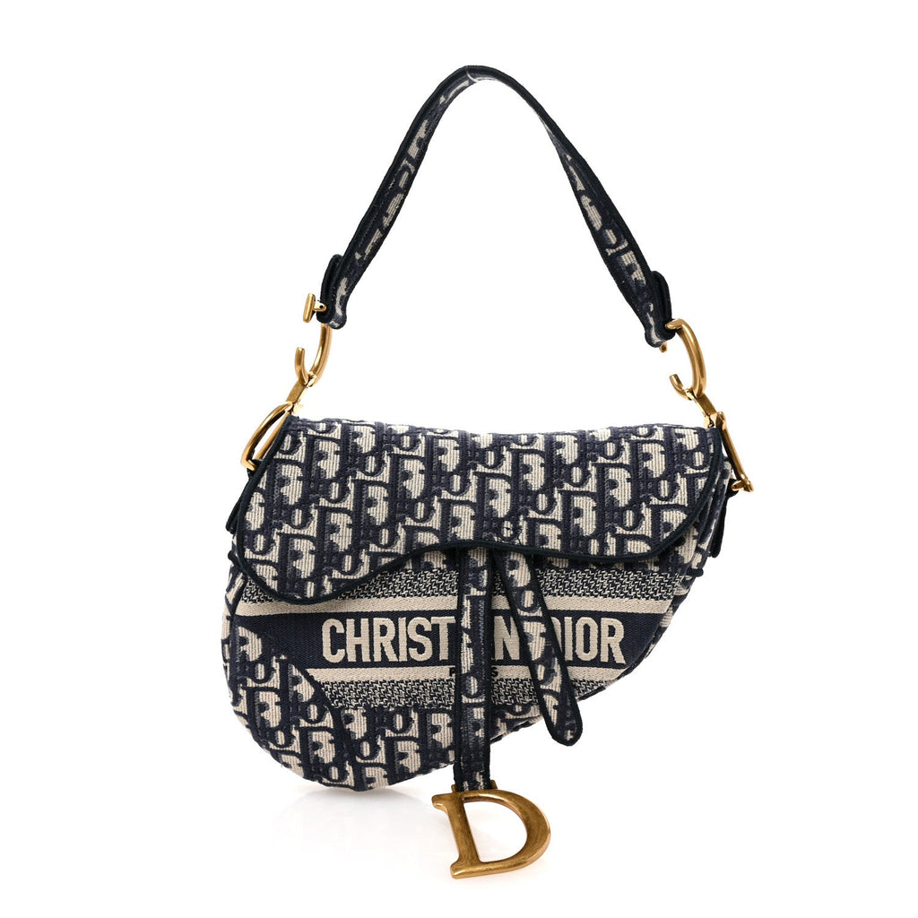 Oblique Embroidered Saddle Bag Blue