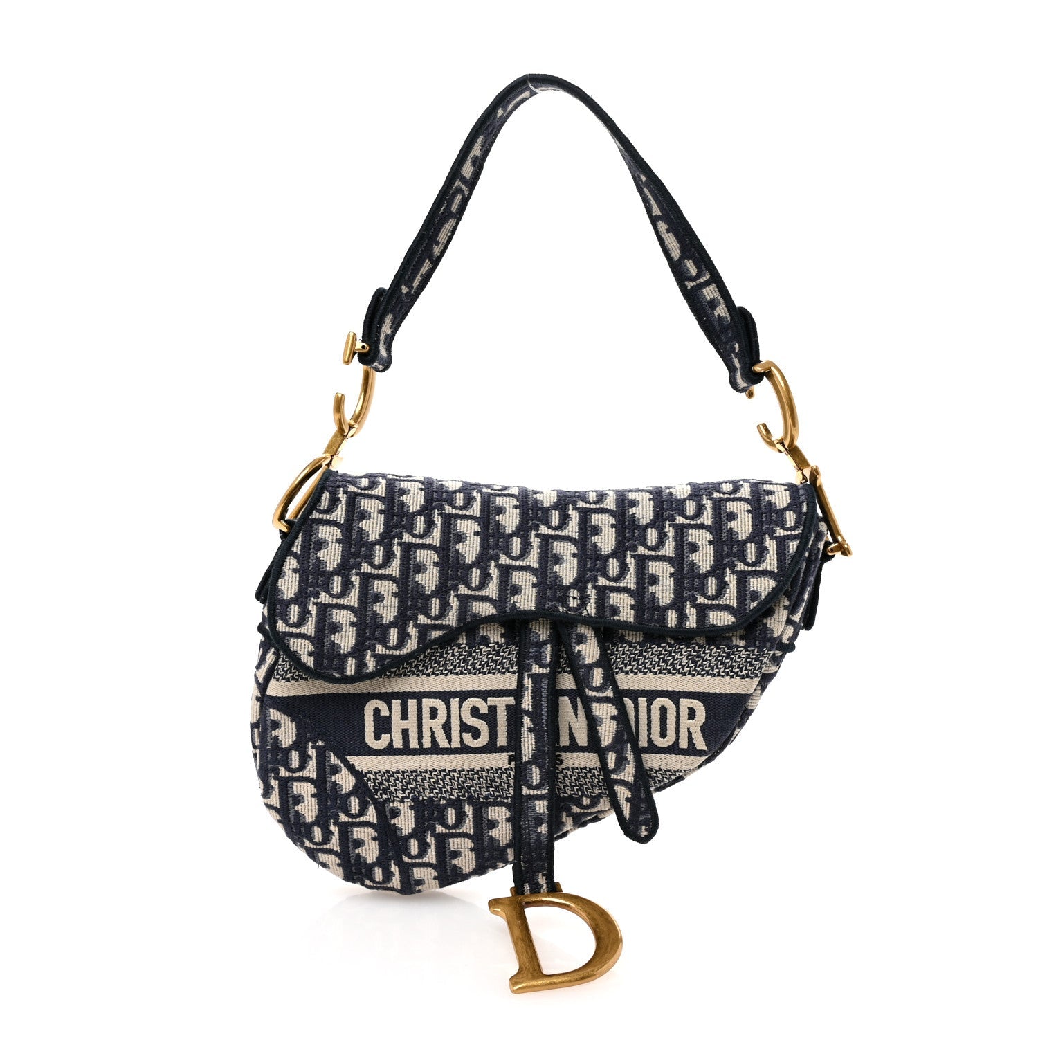 Oblique Embroidered Saddle Bag Blue