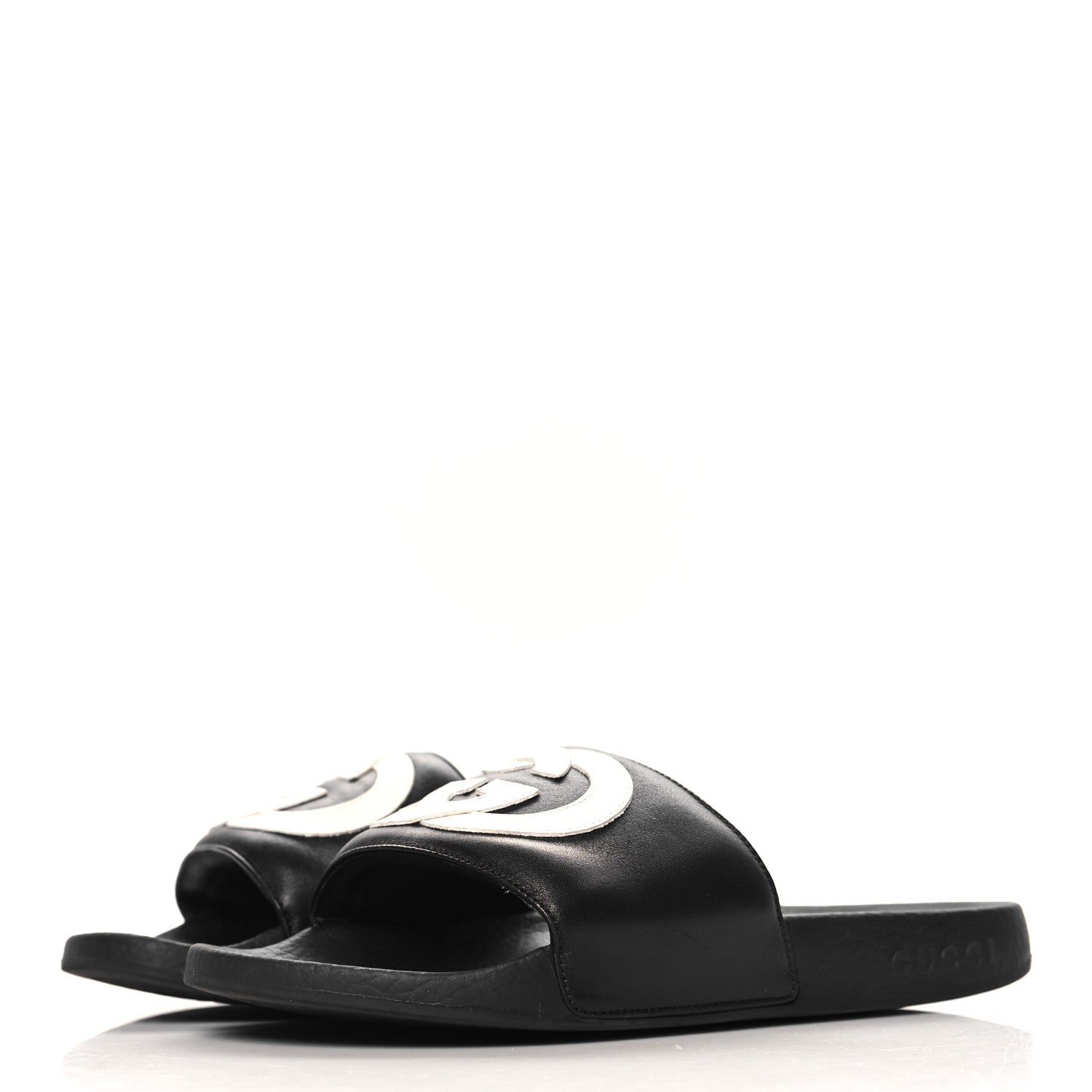 Nappa Miro Soft Calfskin Womens Interlocking G Slide Sandals 37 Black White
