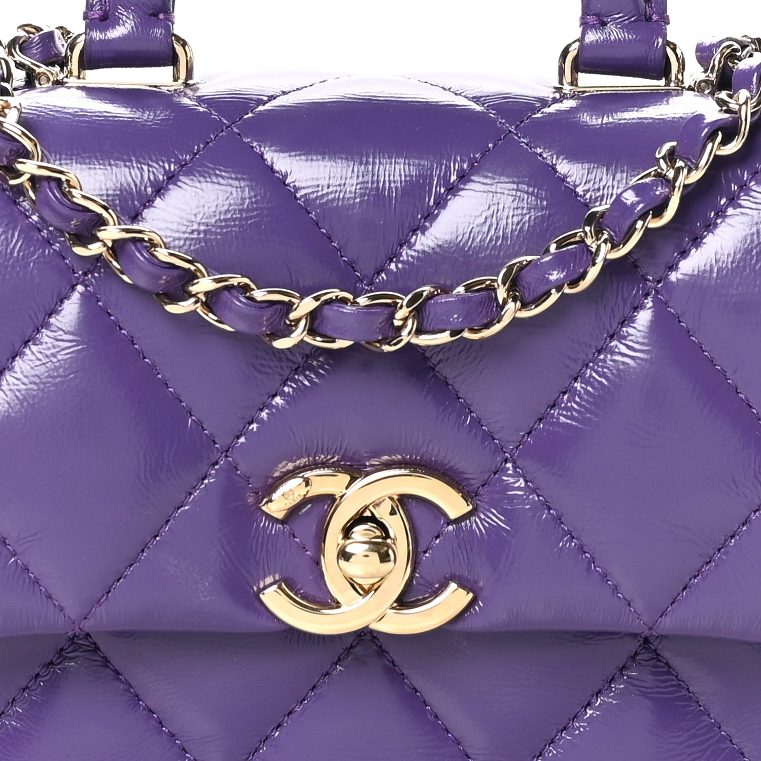 Shiny Lambskin Quilted Mini Coco Trip Flap Bag Purple
