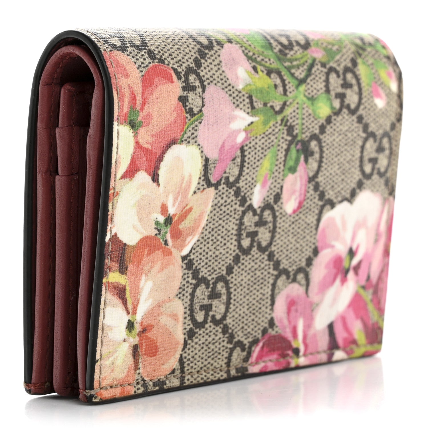 GG Supreme Monogram Blooms  Case Wallet Beige Multicolor Dry Rose