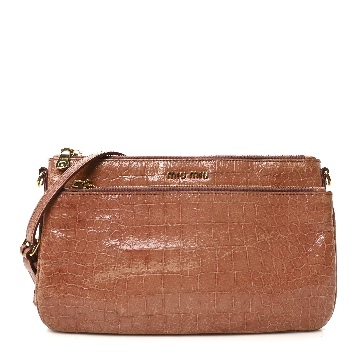 Vernice Crocodile Embossed Crossbody Bag Antico
