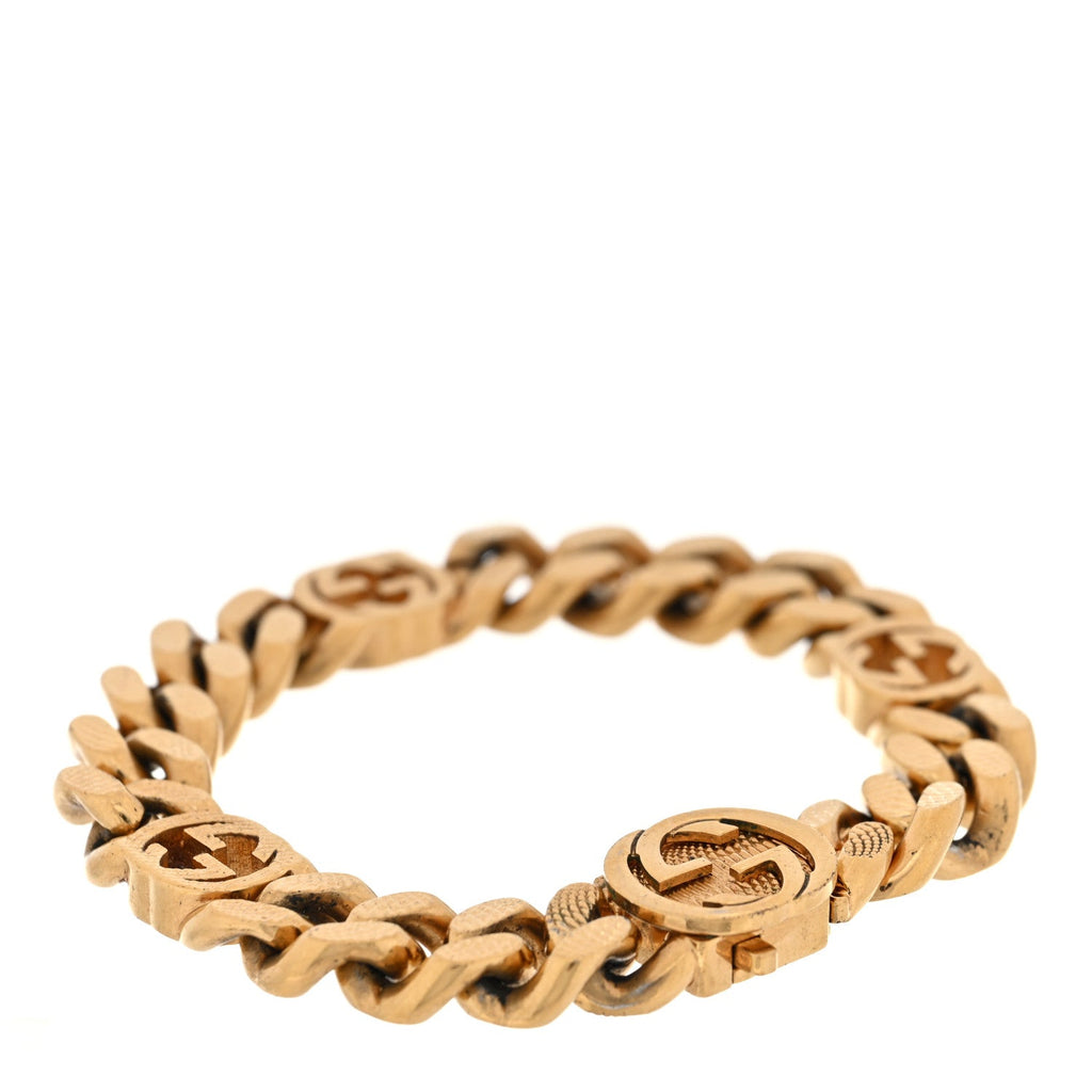 Metal Interlocking G Curb Chain Bracelet Gold