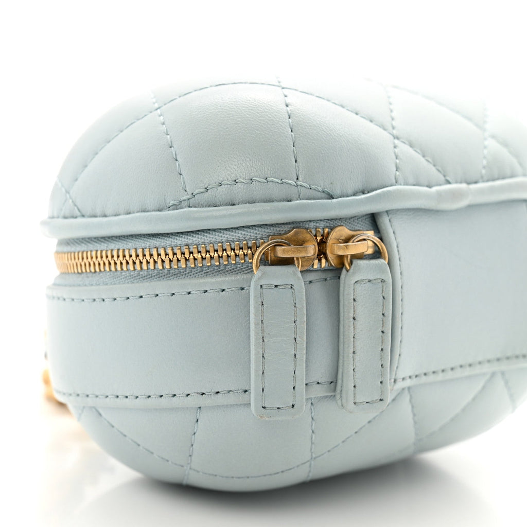Lambskin Quilted Small CC Bubble Vanity Case With Chain Light Blue