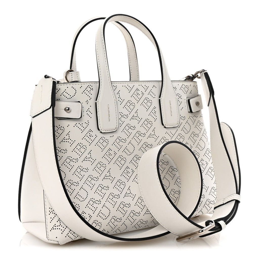 Calfskin Perforated Small Banner Tote Chalk White