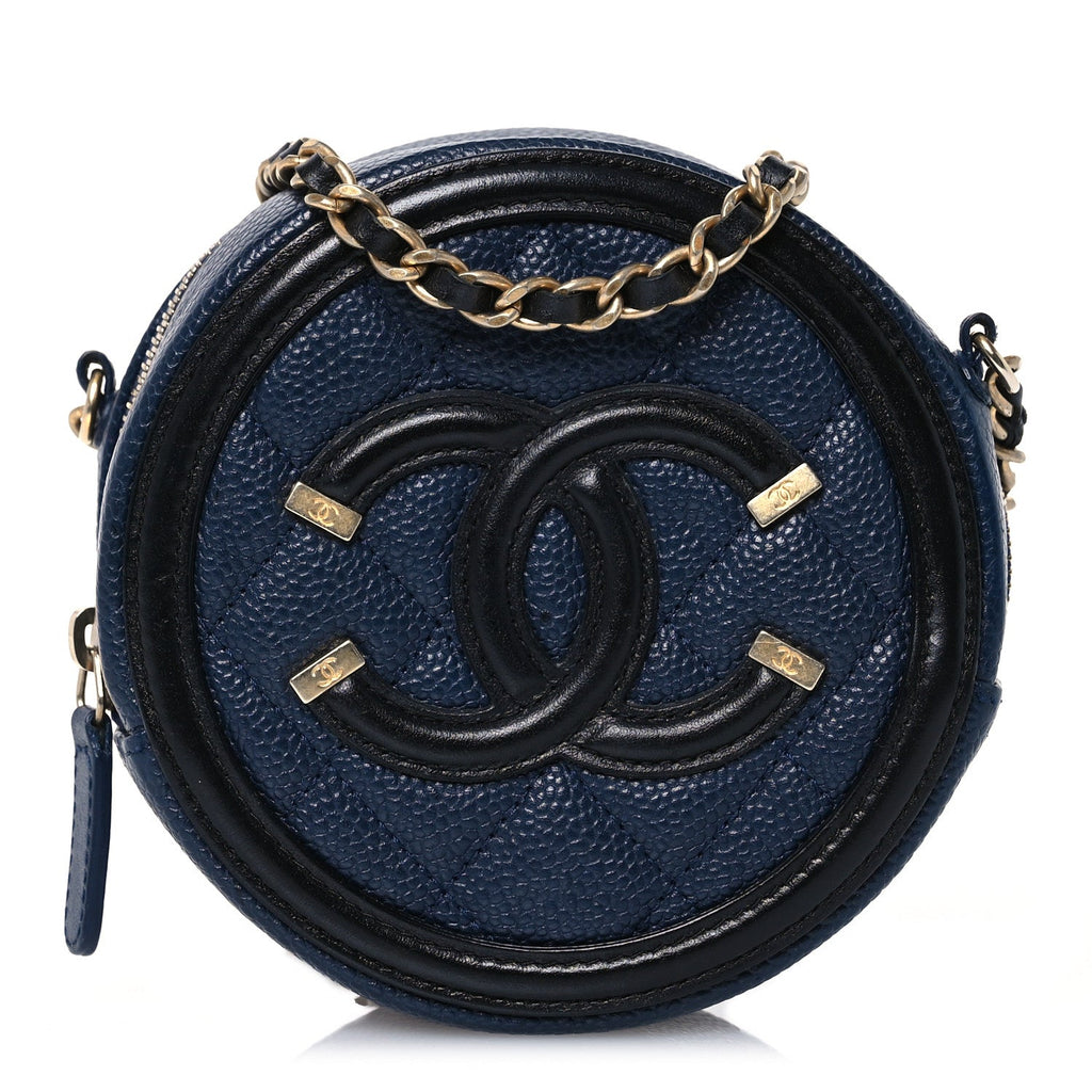 Caviar Quilted Round Filigree Crossbody Navy Black