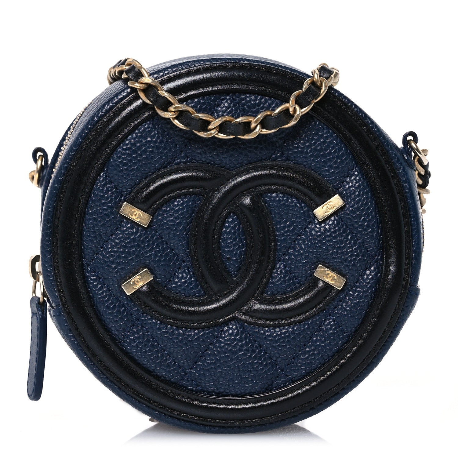 Caviar Quilted Round Filigree Crossbody Navy Black