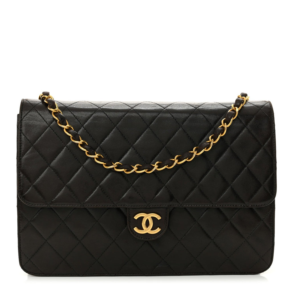 Lambskin Quilted Medium Single Flap Dark Brown