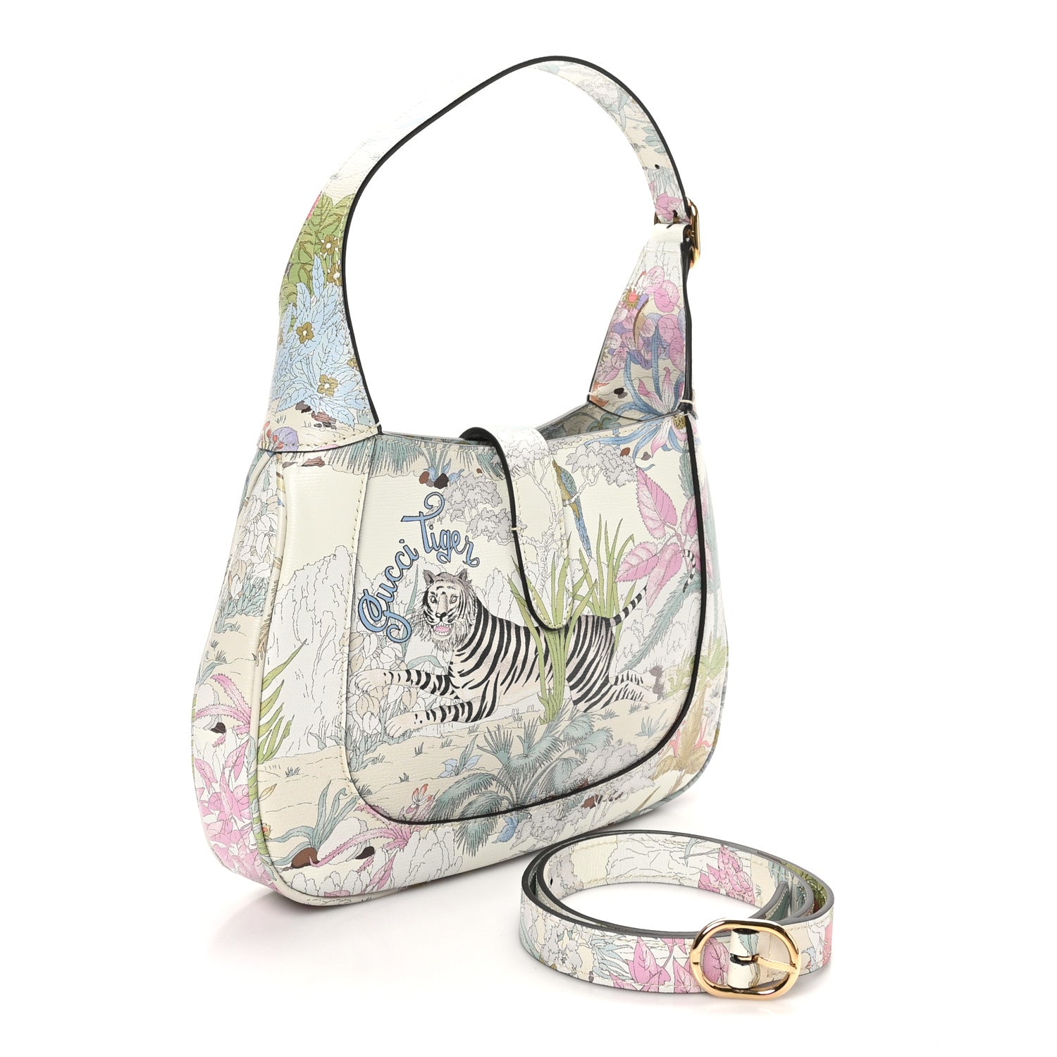 New Shangai Calfskin Tiger Savanah Small Jackie 1961 Hobo Chalky White Multicolor