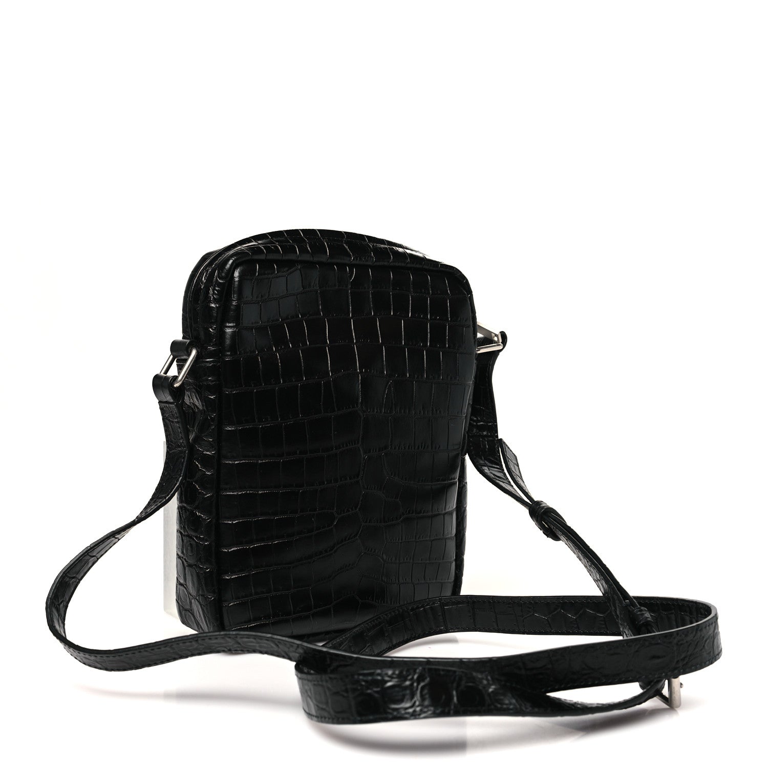 Calfskin Crocodile Embossed Sid Messenger Bag Black