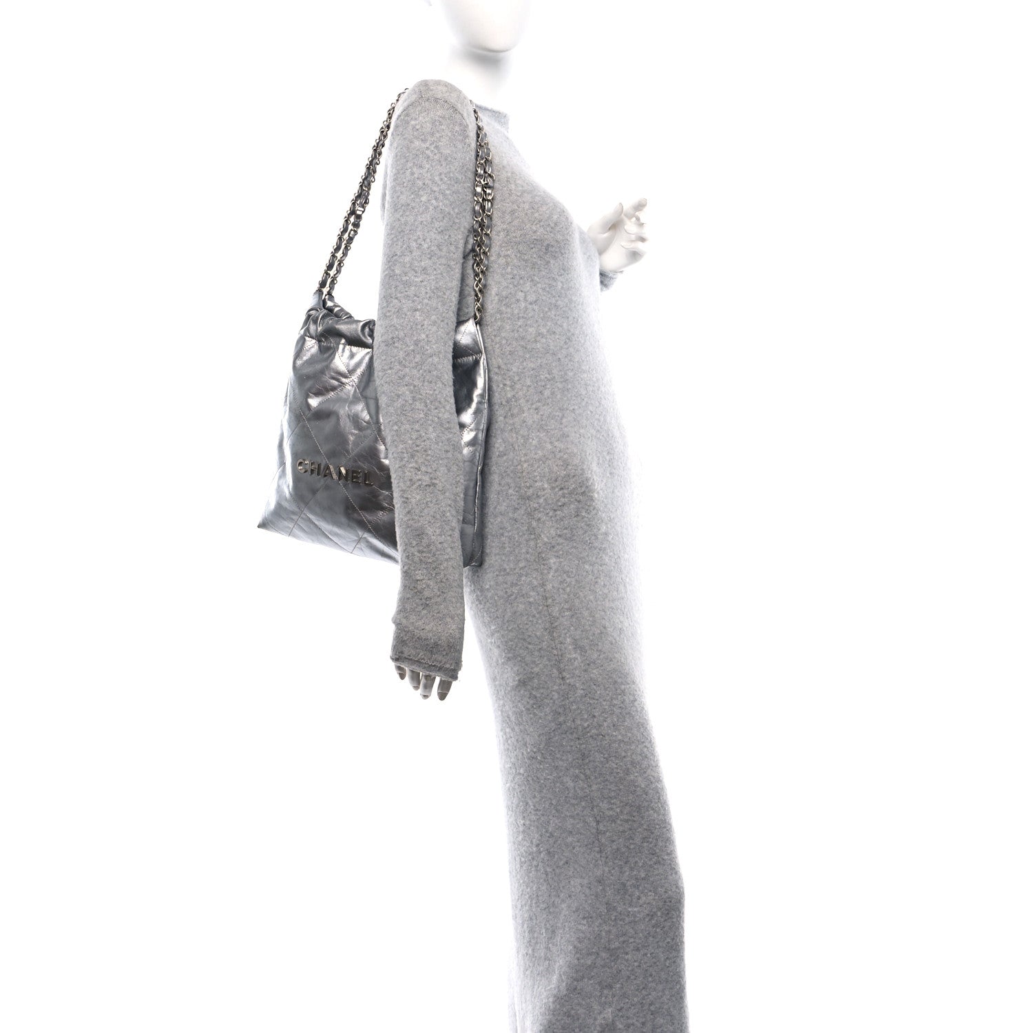 Metallic Calfskin Quilted Small Chanel 22 Silver