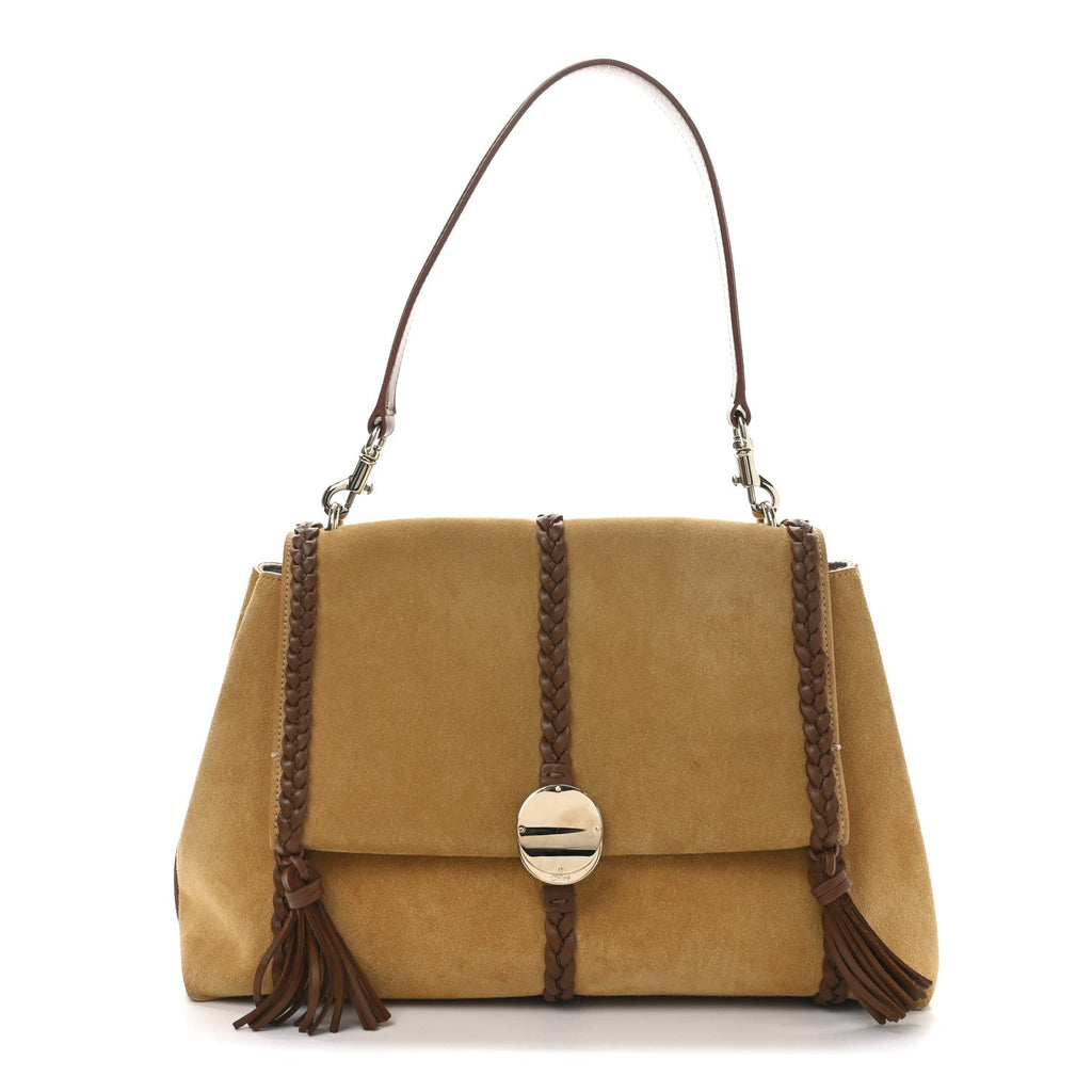 Suede Calfskin Medium Penelope Shoulder Bag Safari Gold