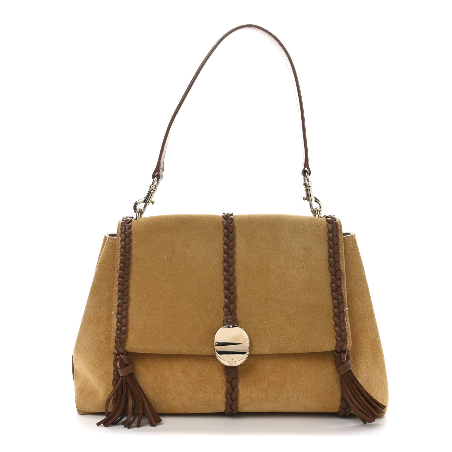 Suede Calfskin Medium Penelope Shoulder Bag Safari Gold