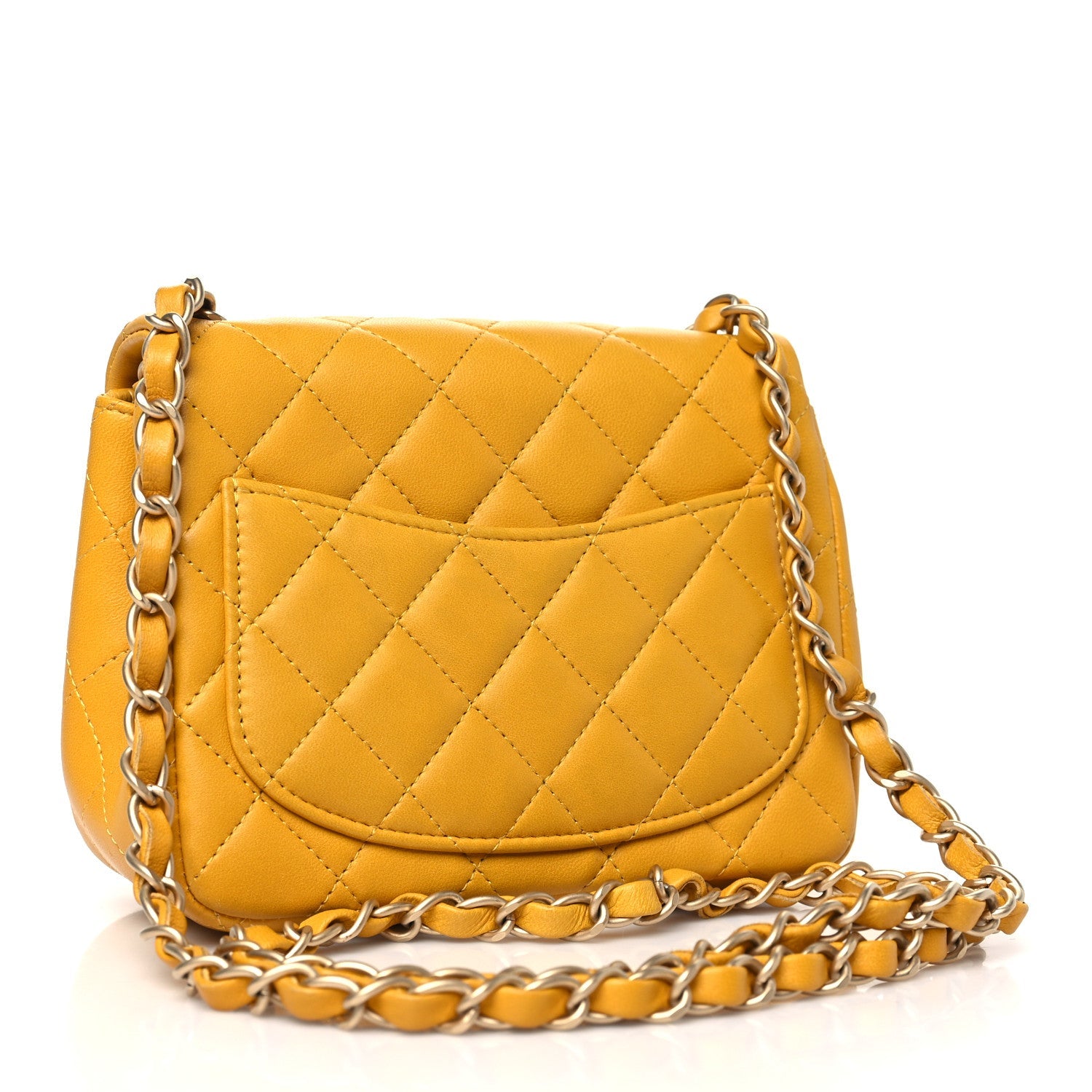Lambskin Quilted Mini Square Flap Yellow