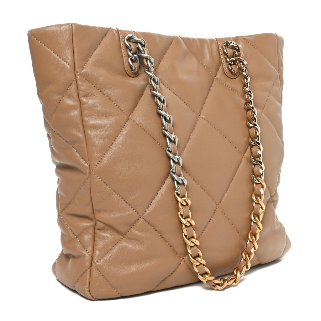 Lambskin Quilted Chanel 19 Shopping Bag Beige