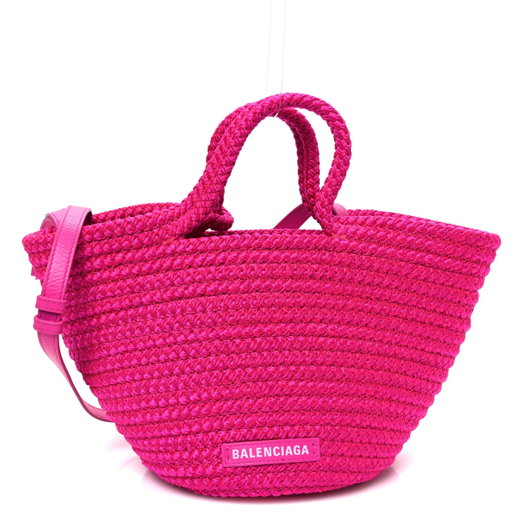 Nylon Lambskin Woven Small Ibiza Basket With Strap Lipstick Pink