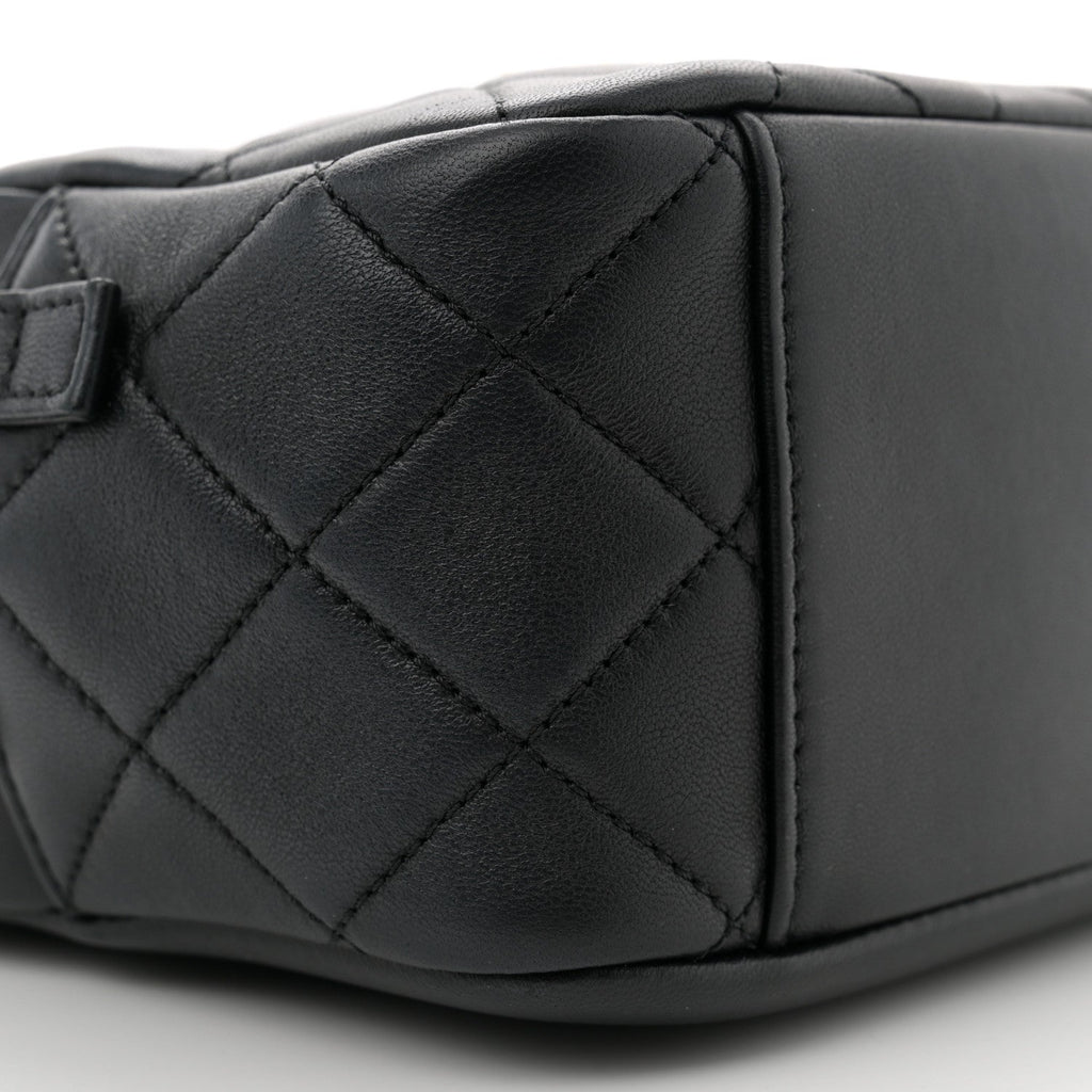 Lambskin Quilted Studded Quilted Vanity Case With Chain Black