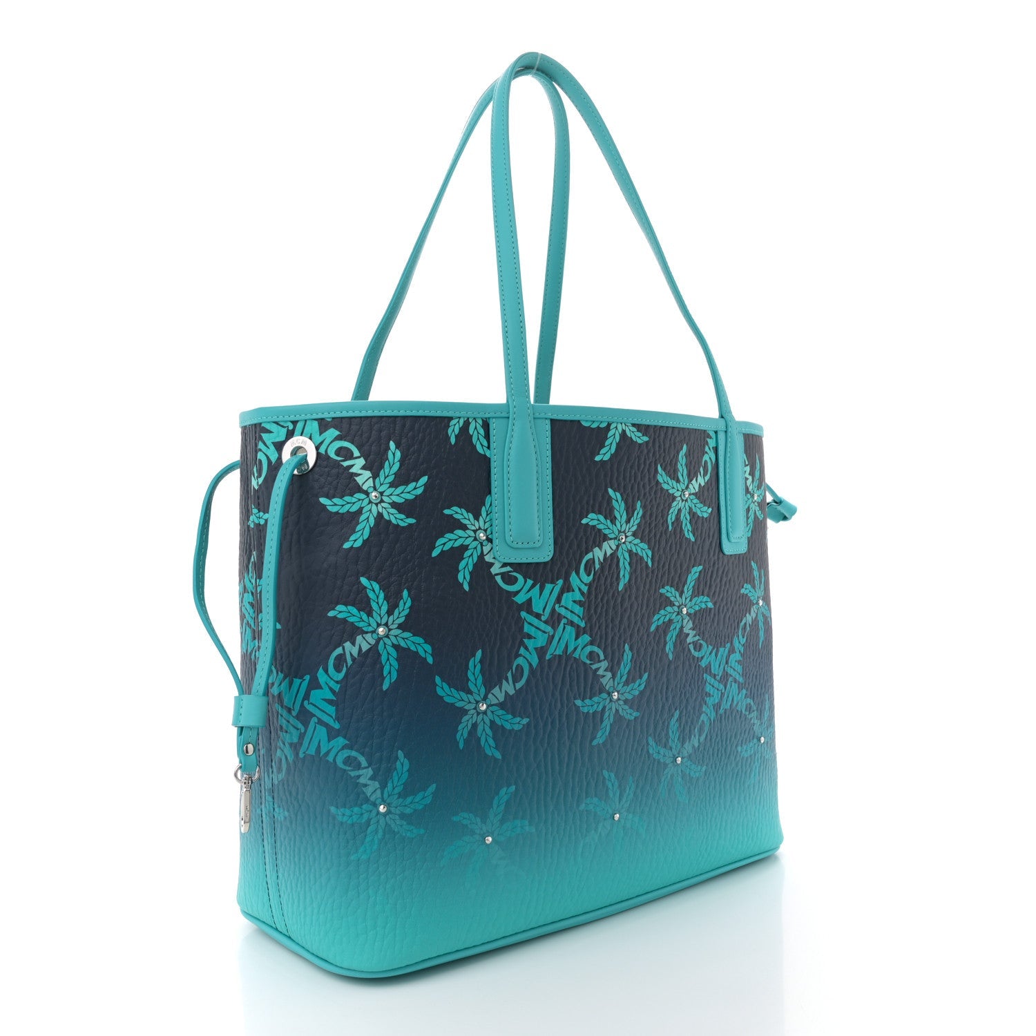Calfskin Medium Studded Palms Liz Shopper Tote Blue
