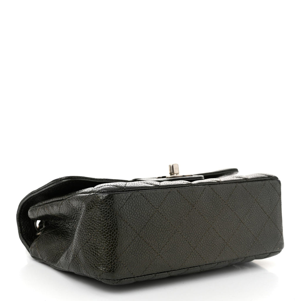 Metallic Caviar Quilted Mini Rectangular Flap Dark Grey