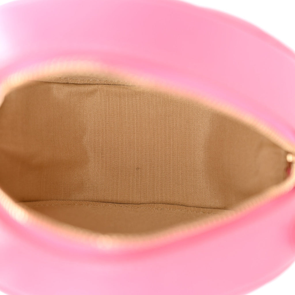 Lambskin Quilted Round Pearl Crush Clutch With Chain Pink