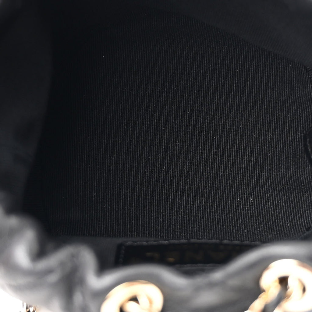 Lambskin Quilted Pearl Mini About Pearls Drawstring Bag Black