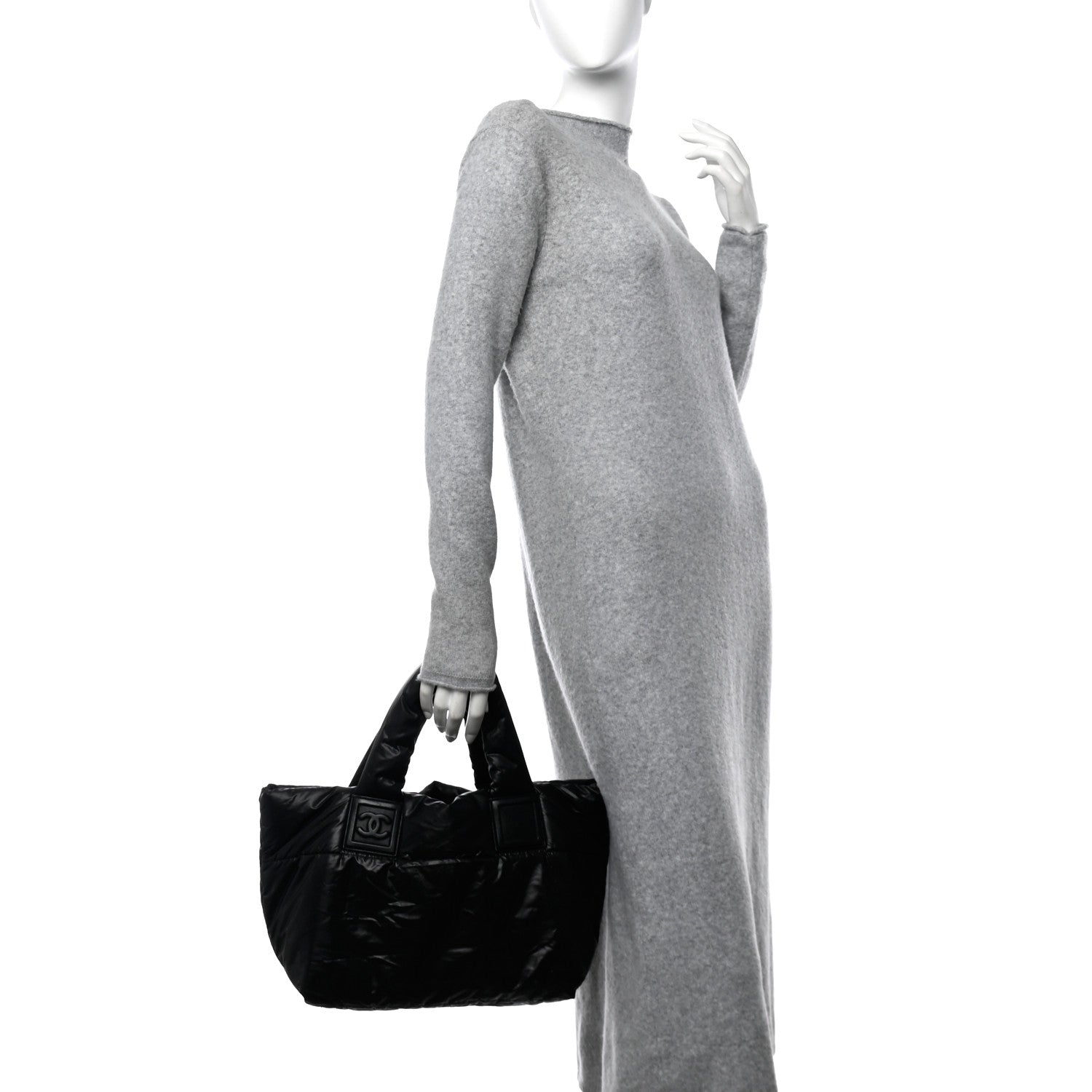 Nylon Quilted Small Coco Cocoon Reversible Tote Black