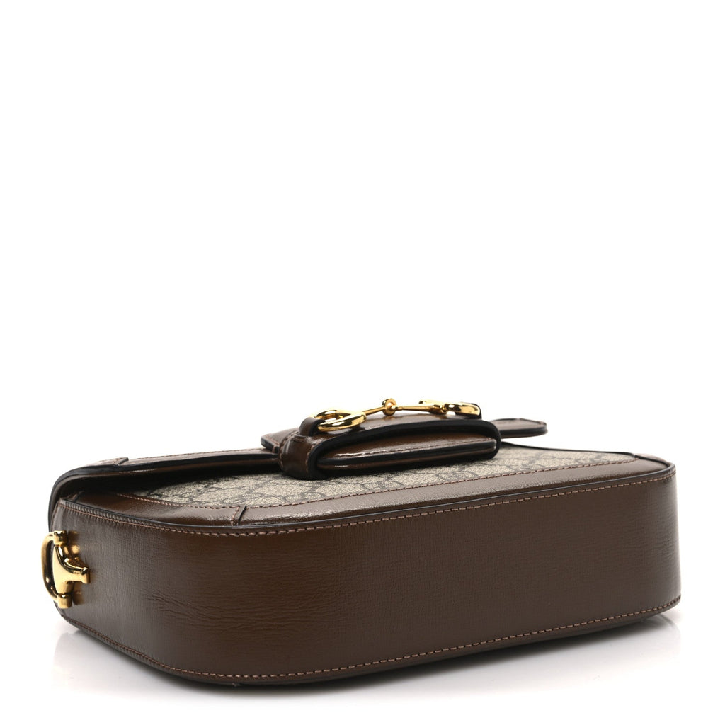 GG Supreme Monogram Web Mini Horsebit 1955 Shoulder Bag Beige Brown Sugar