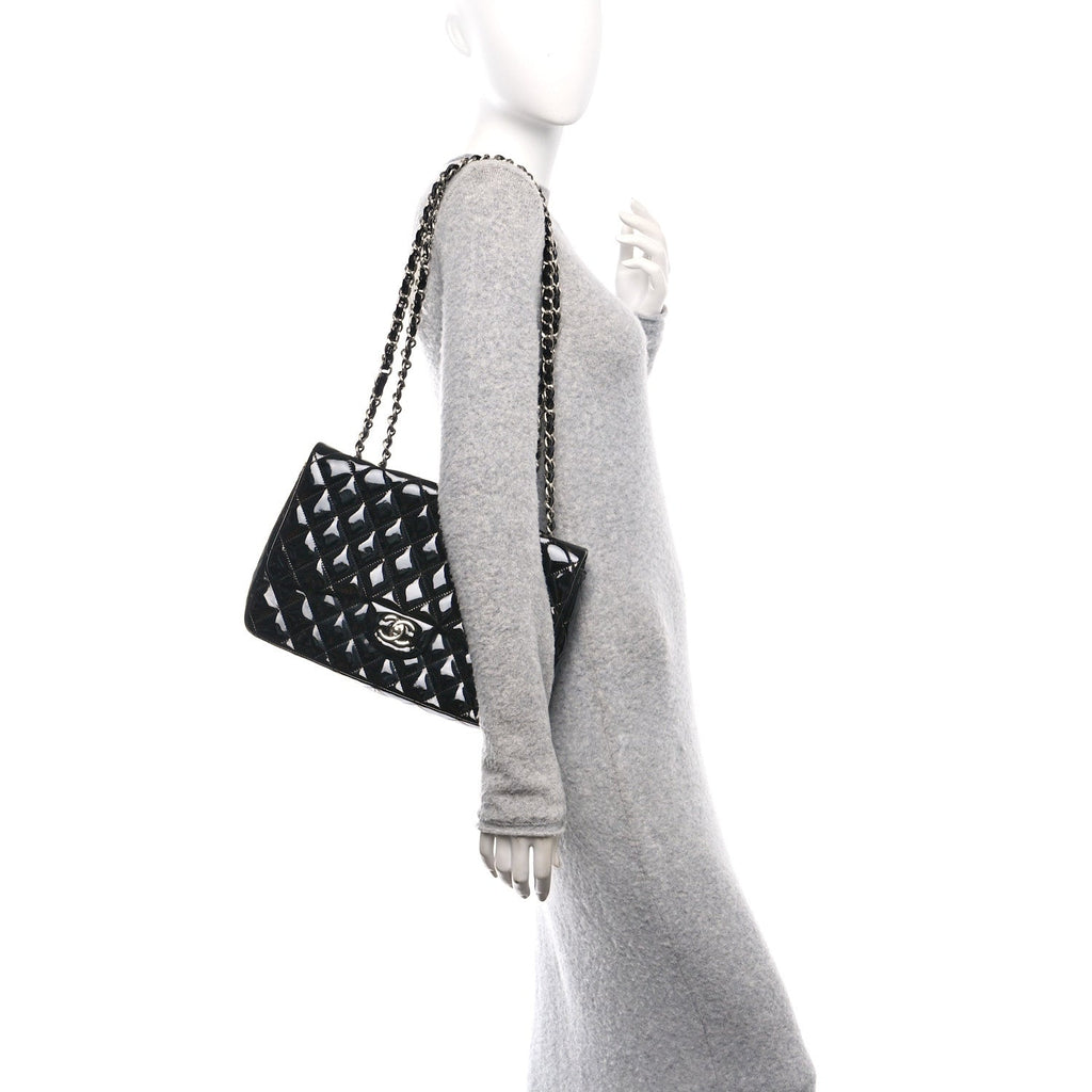 Patent Quilted Jumbo Single Flap Black