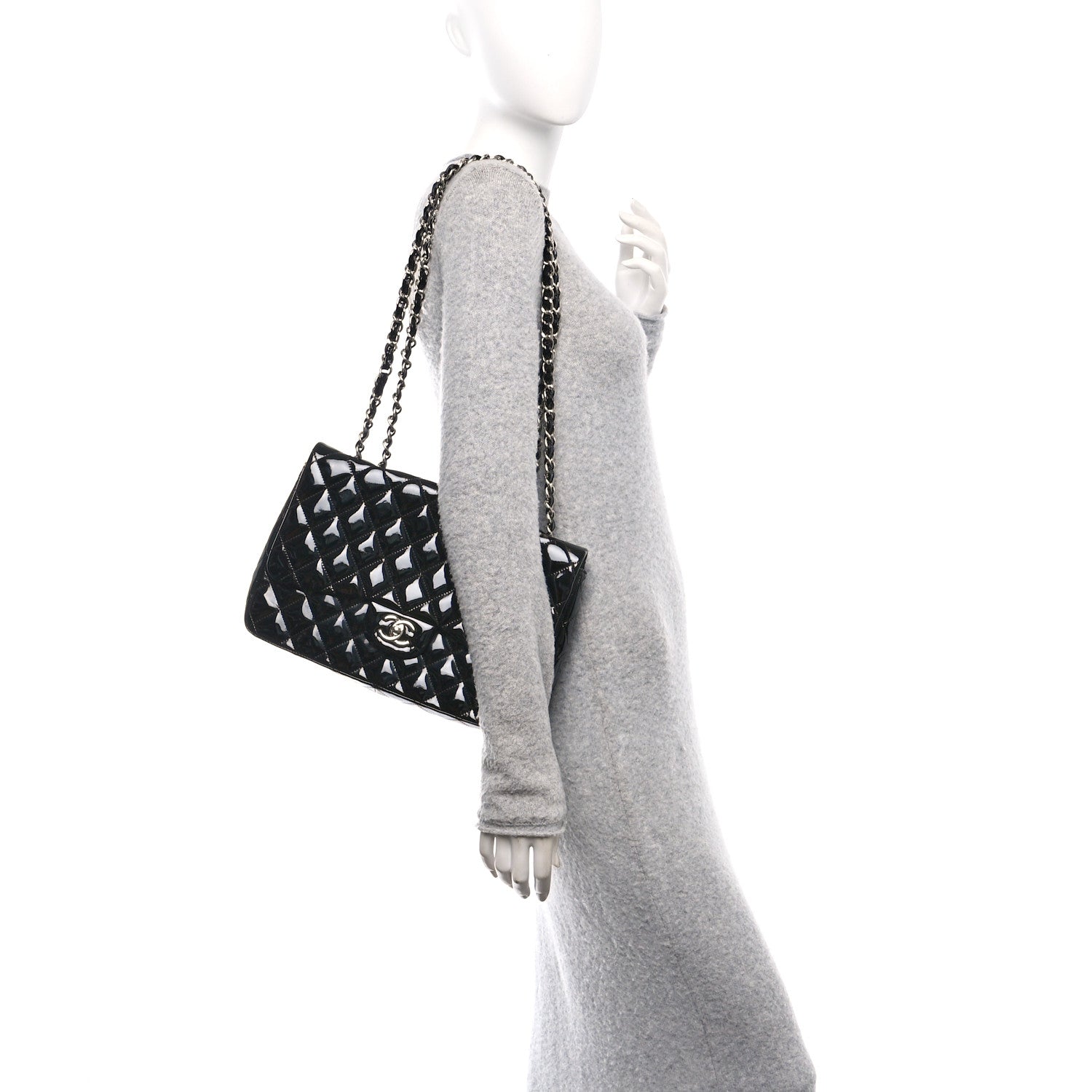 Patent Quilted Jumbo Single Flap Black