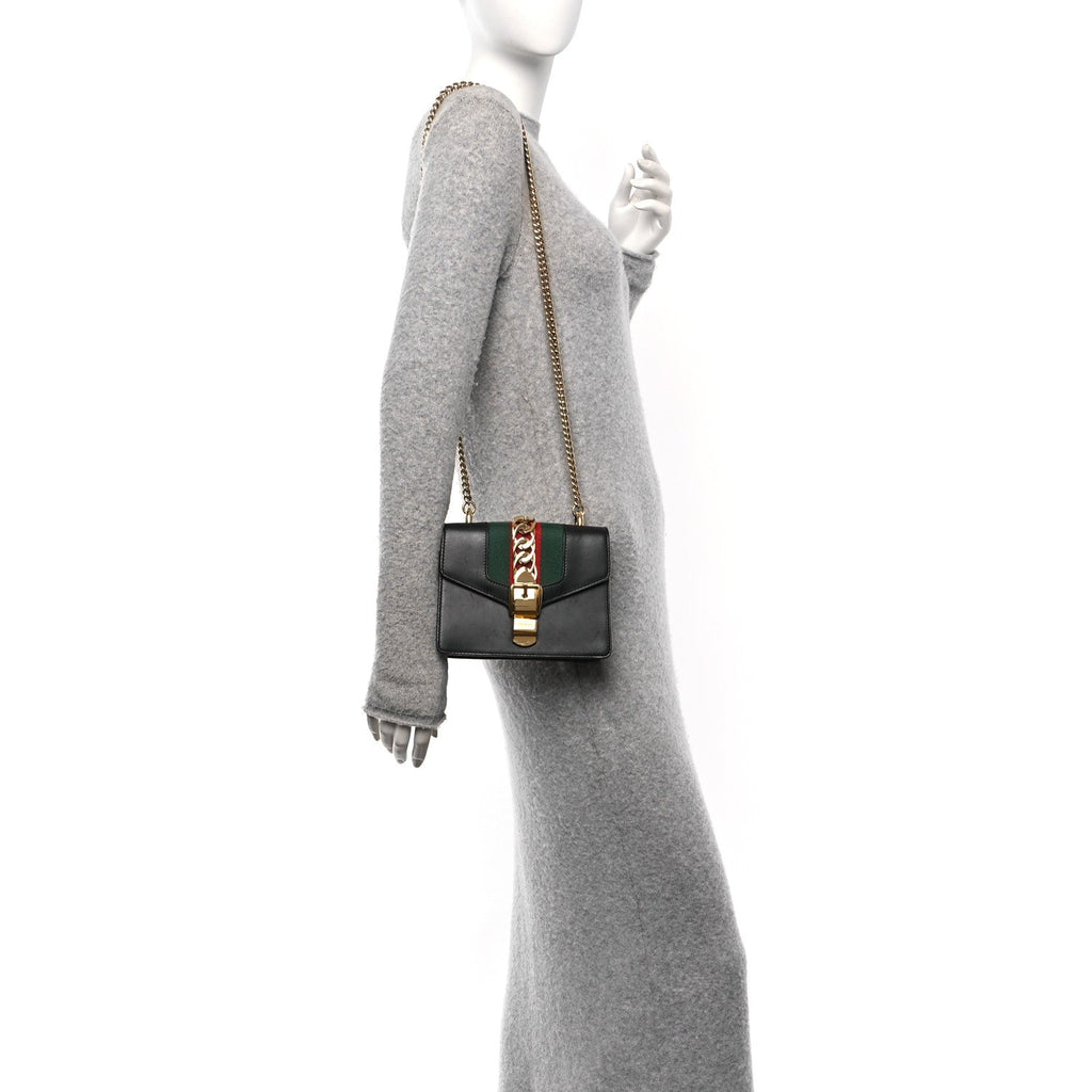 Calfskin Mini Sylvie Chain Shoulder Bag Black