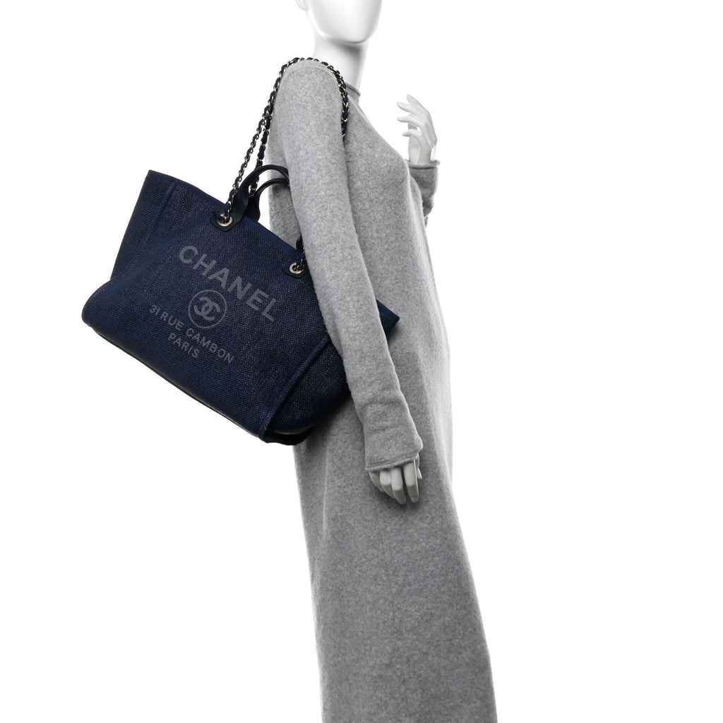 Woven Straw Raffia Medium Deauville Tote Navy