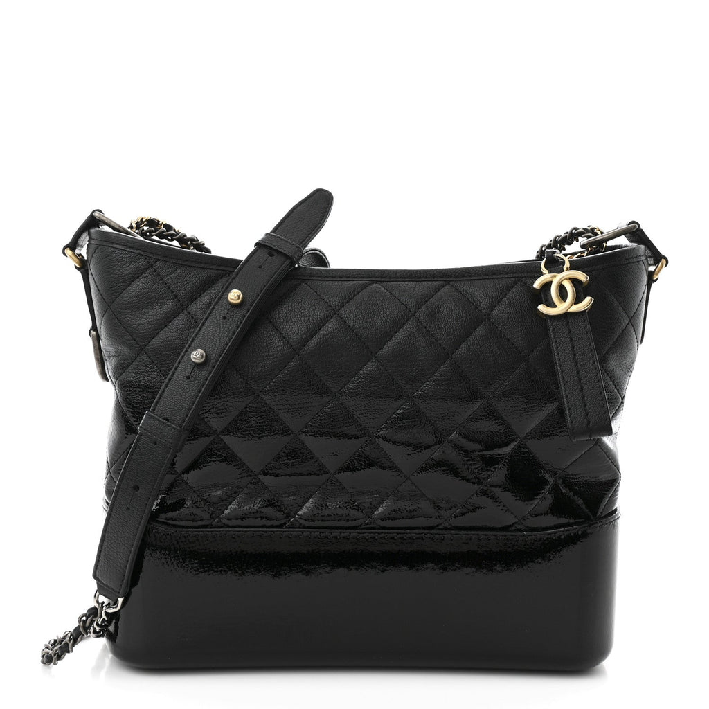 Aged Calfskin Quilted Medium Gabrielle Hobo Black