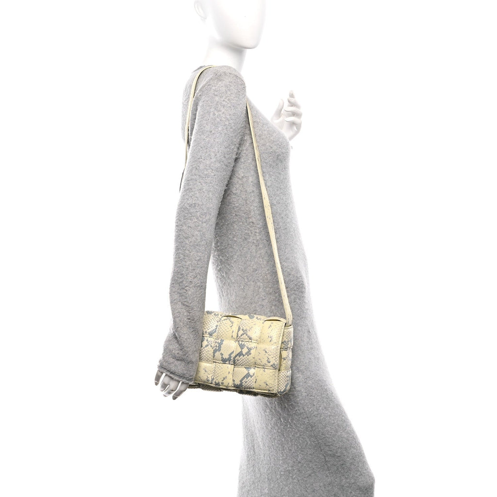 Goatskin Python Embossed Padded Cassette Crossbody Bag Kiwi Black Silver