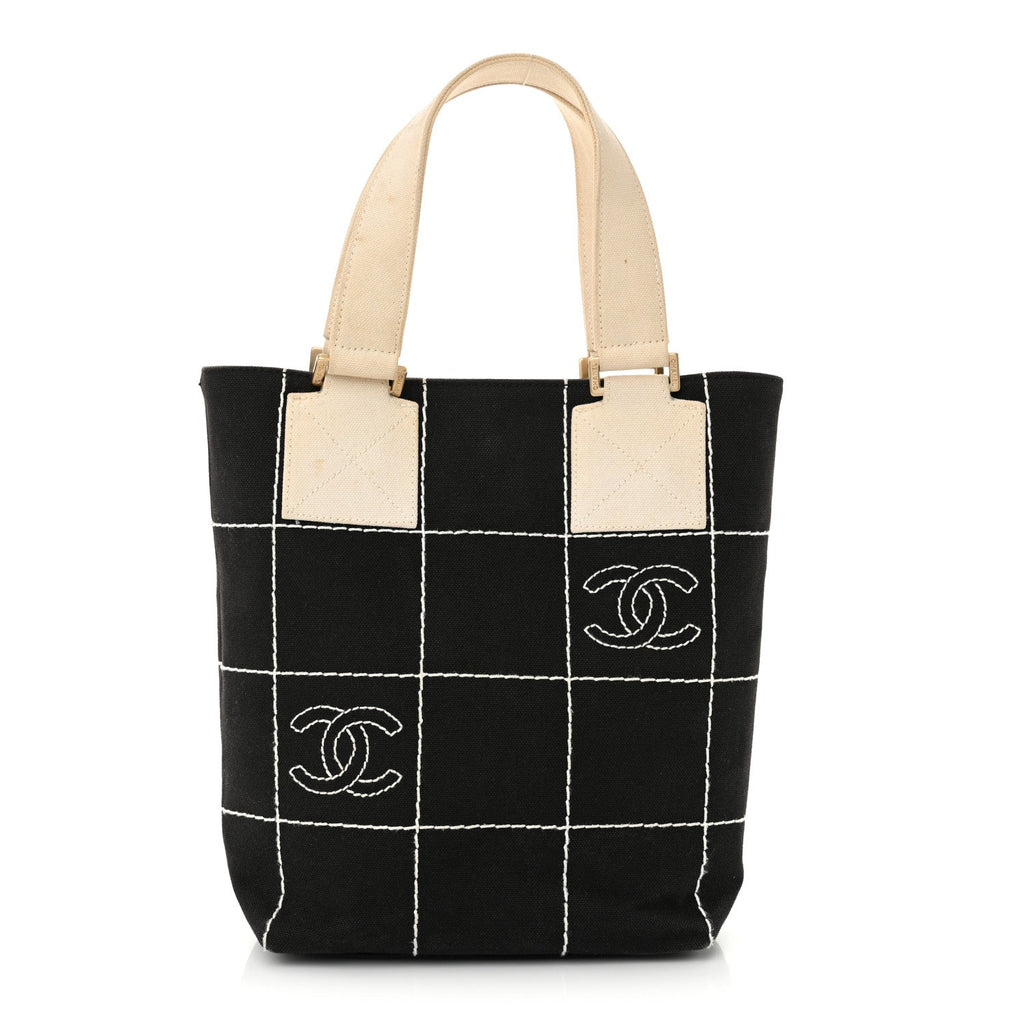 Canvas Square Stitched CC Small Tote Bag Black