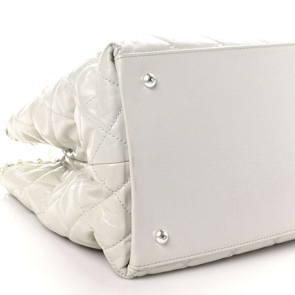 Glazed Calfskin Quilted Small Chain Me Tote Dark White