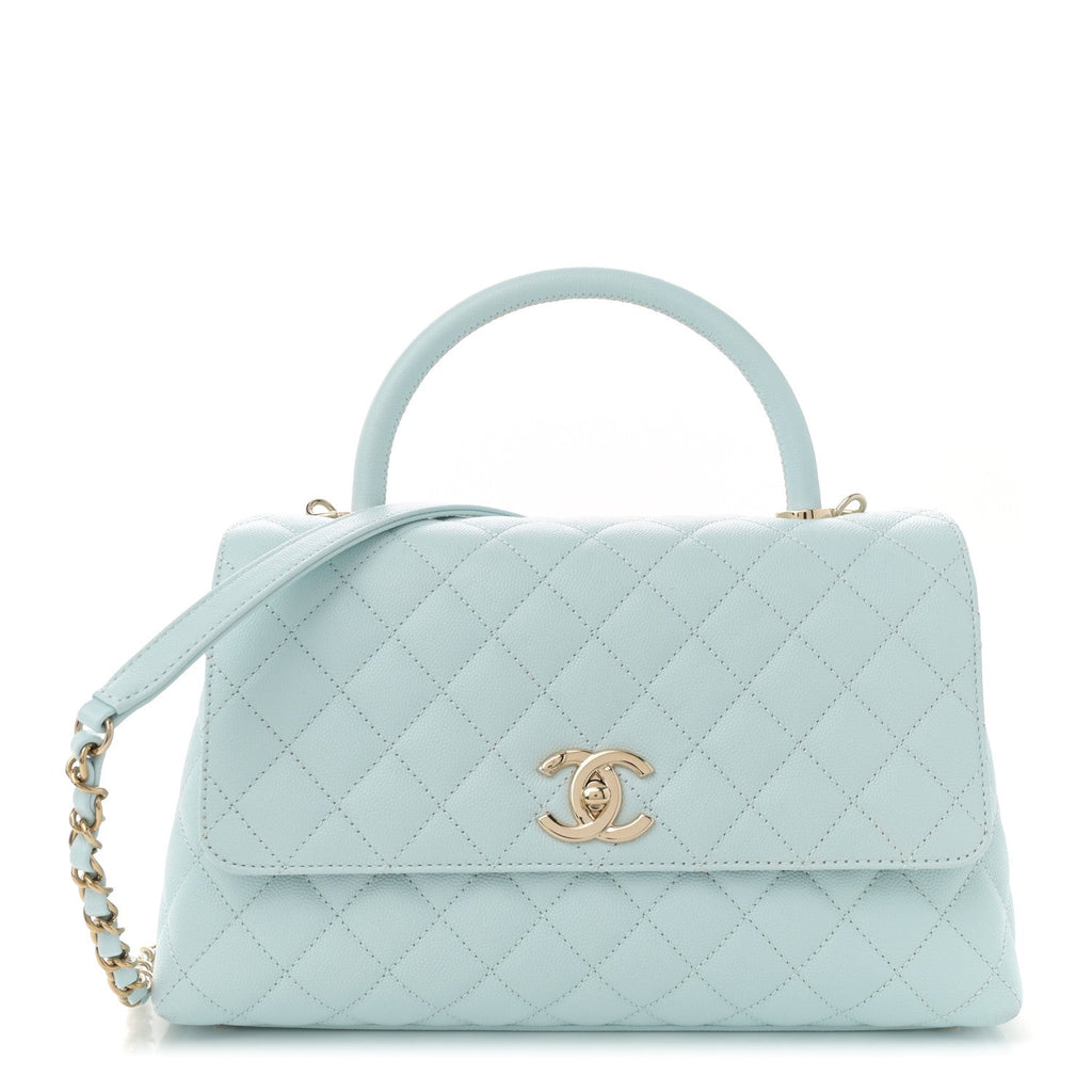 Caviar Quilted Small Coco Handle Flap Light Blue