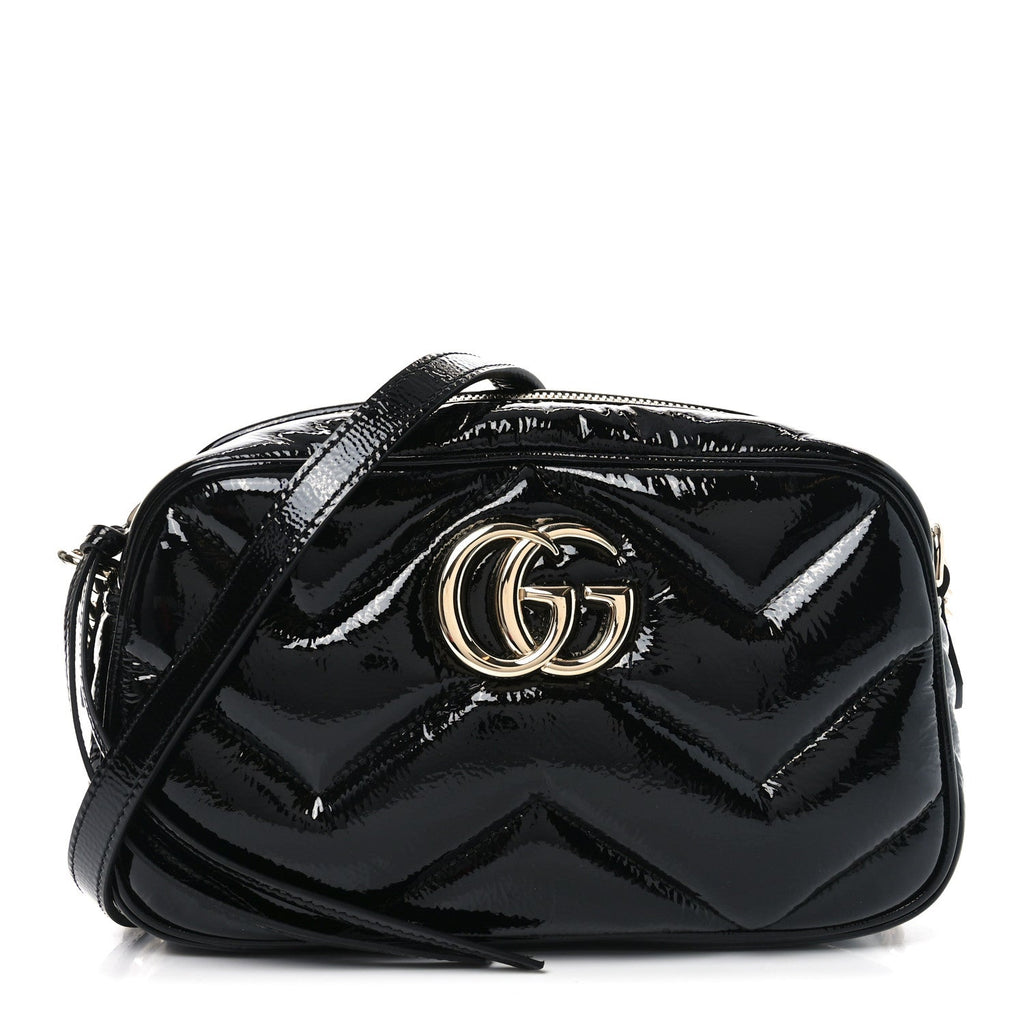 Patent Lambskin Matelasse Small GG Marmont Camera Bag Black