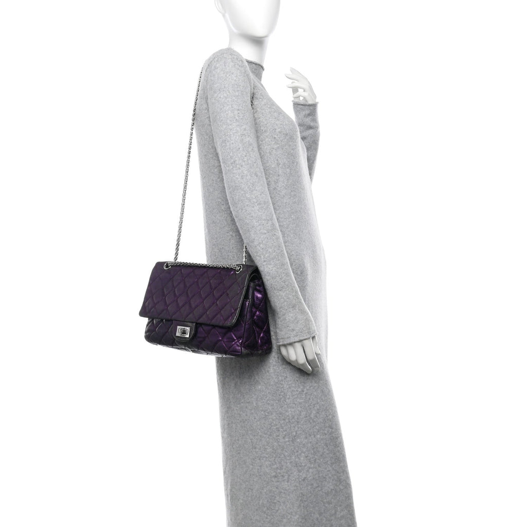 Metallic Aged Calfskin Quilted 2.55 Reissue 227 Flap Purple