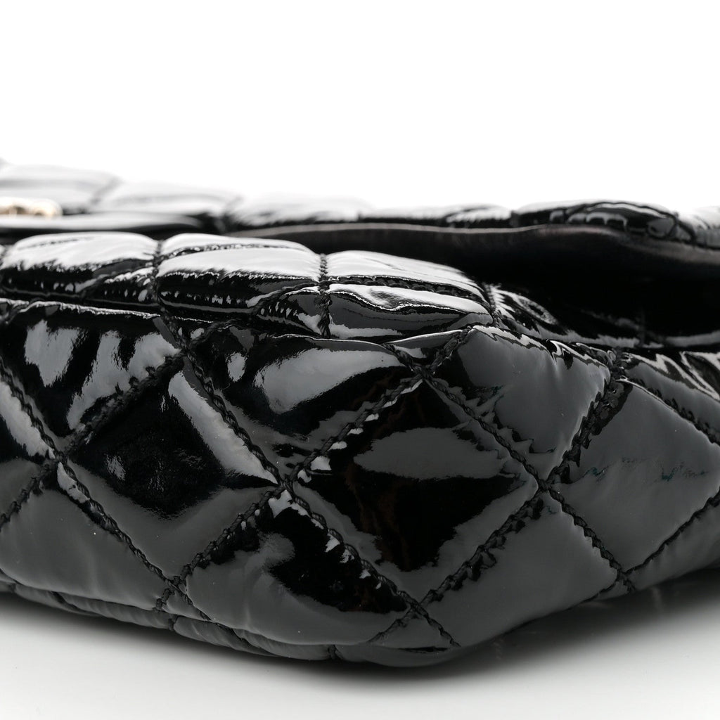 Patent Quilted Medium Single Flap Black