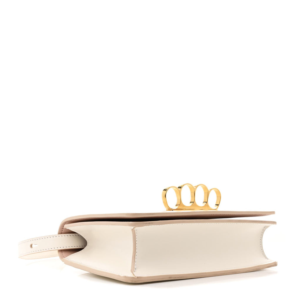 Smooth Calfskin Four Ring Knuckle Crossbody Bag White
