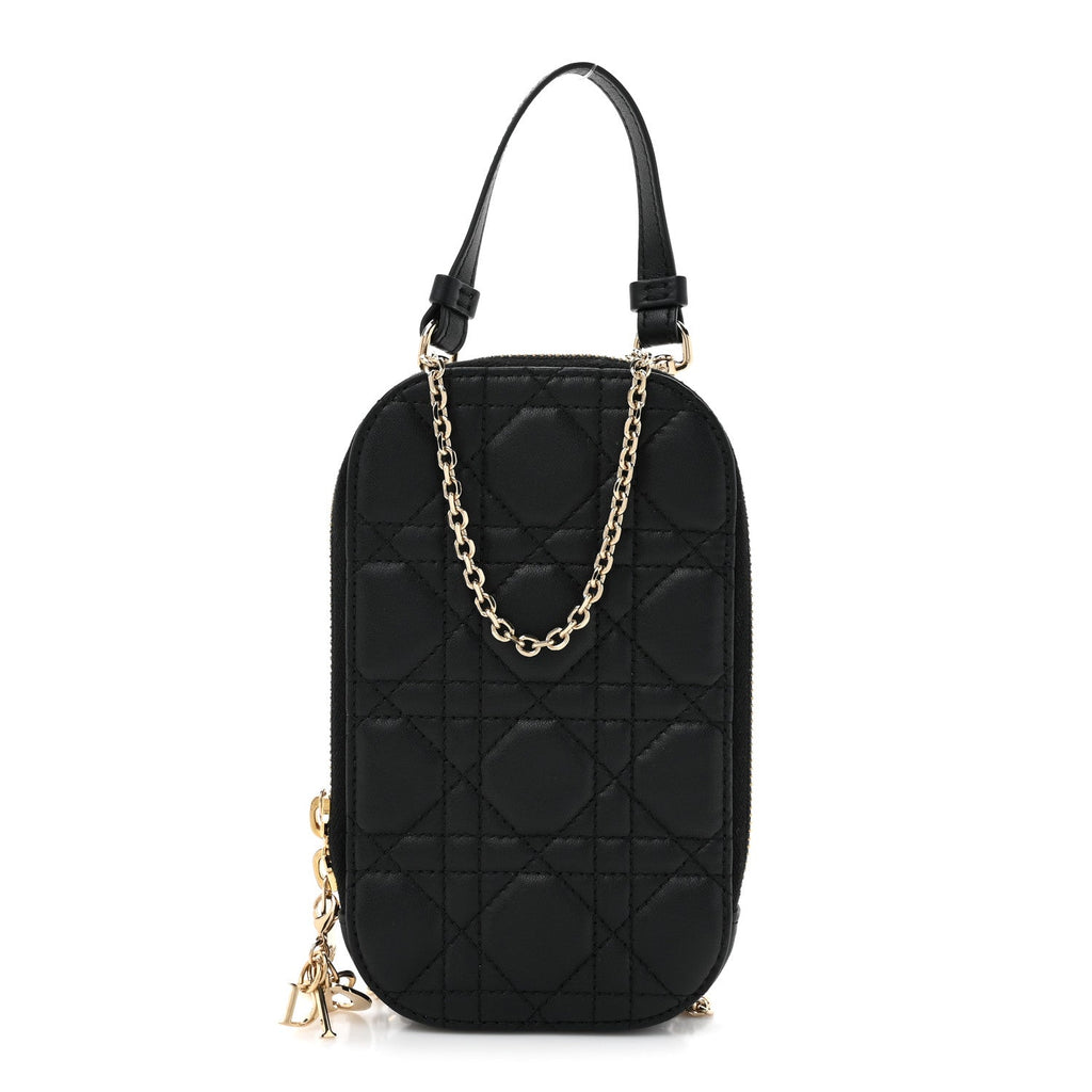 Lambskin Cannage Lady Dior Phone Holder Black
