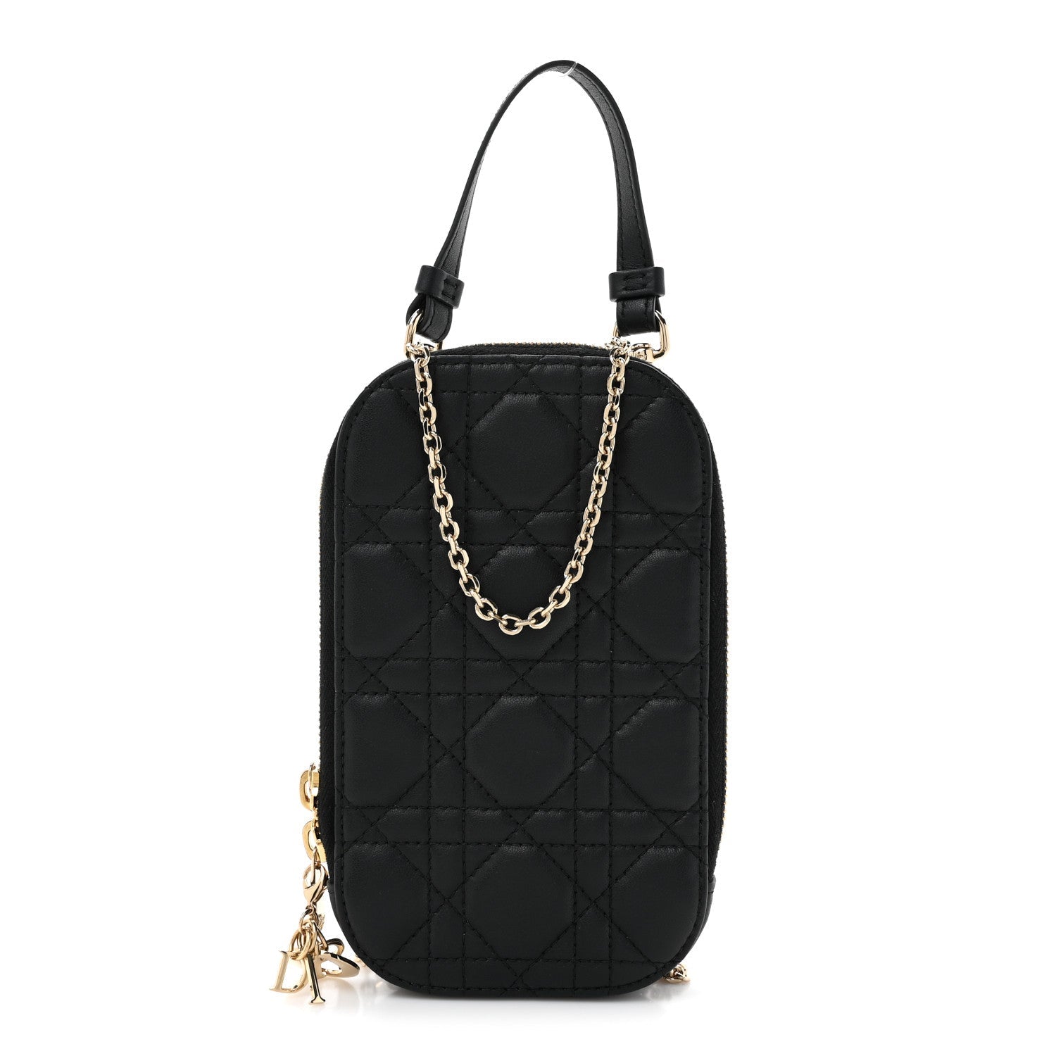 Lambskin Cannage Lady Dior Phone Holder Black