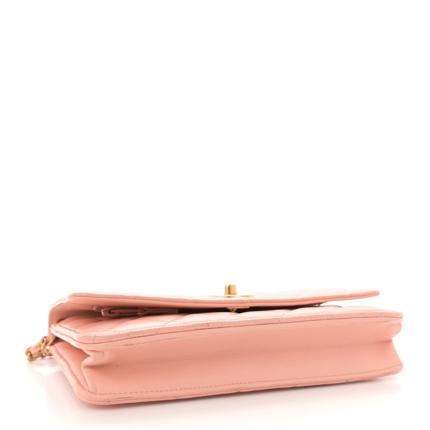 Lambskin Quilted CC Pearl Crush Wallet on Chain WOC Light Orange