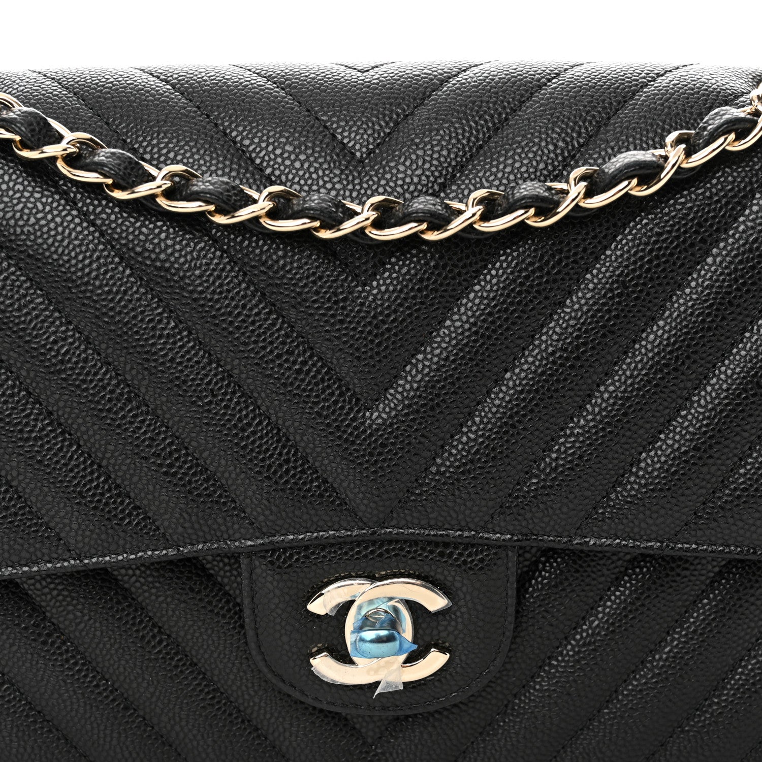 Caviar Chevron Quilted Medium Double Flap Black