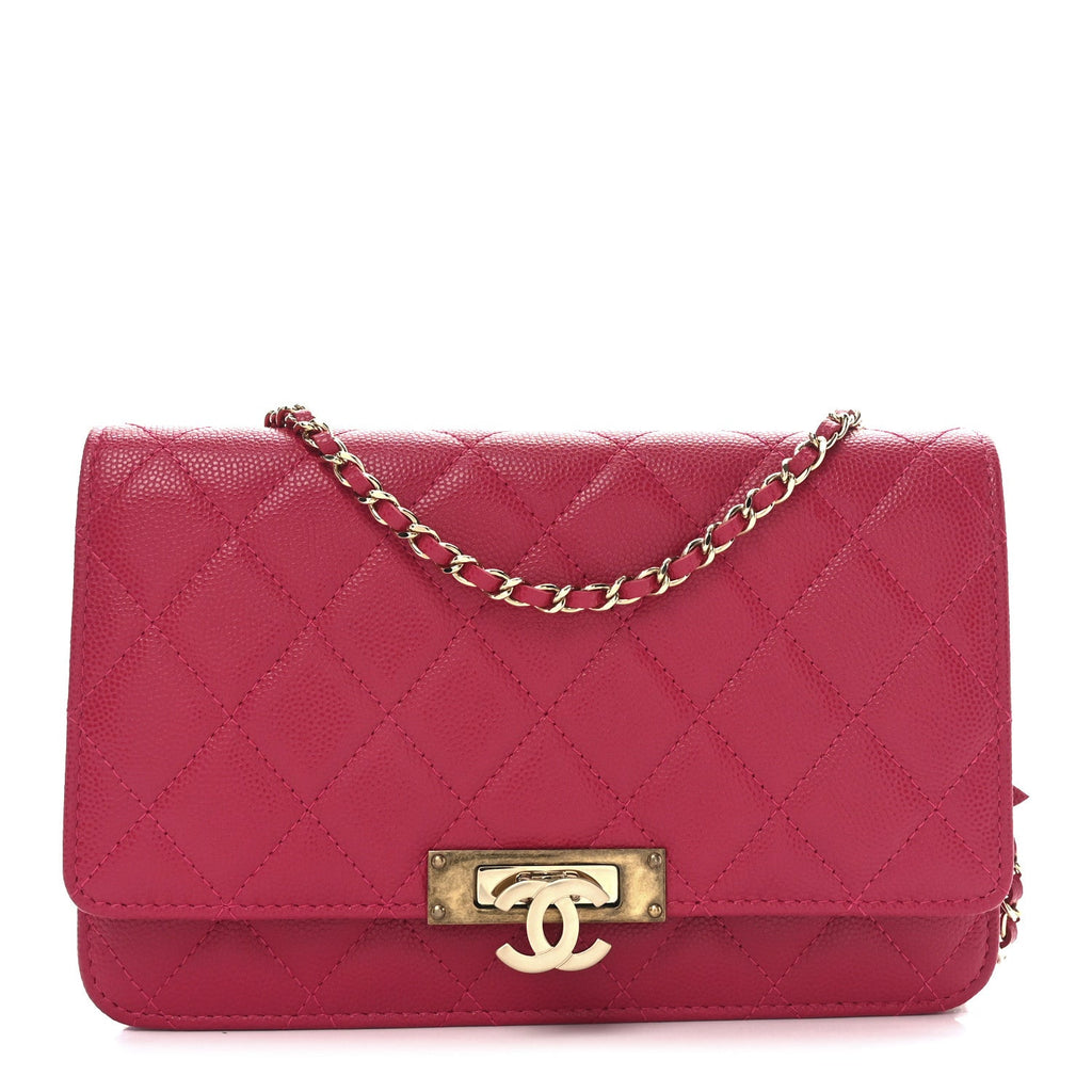 Caviar Quilted Golden Class Wallet On Chain WOC Fuchsia